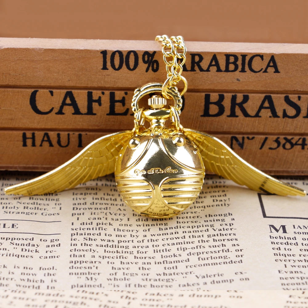 Vintage Pocket Watch Necklace with Wings