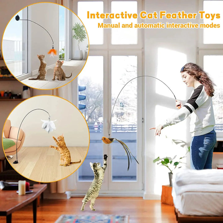 Interactive Cat Feather Wand Toy Set with Suction Cup