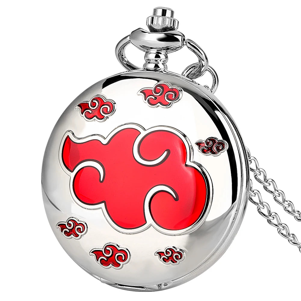 Silver Red Lucky Cloud Quartz Pocket Watch for Men