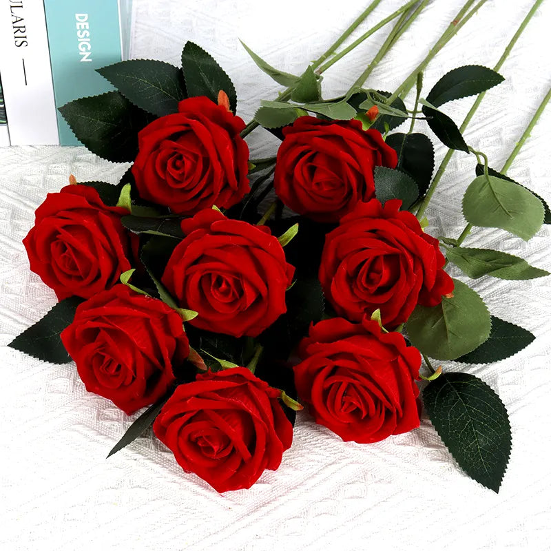 5-Pieces Velvet Artificial Rose Bouquet