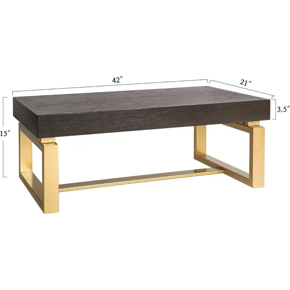 Small Coffee Table with Gold Legs, Oak Top