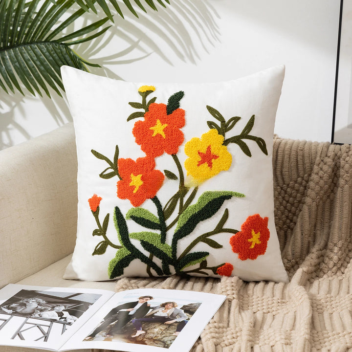 Floral Embroidered Throw Pillow Cover 18x18 in