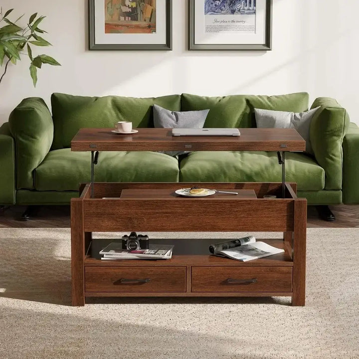 Multi-Function Convertible Coffee Table with Drawers and Hidden Compartment