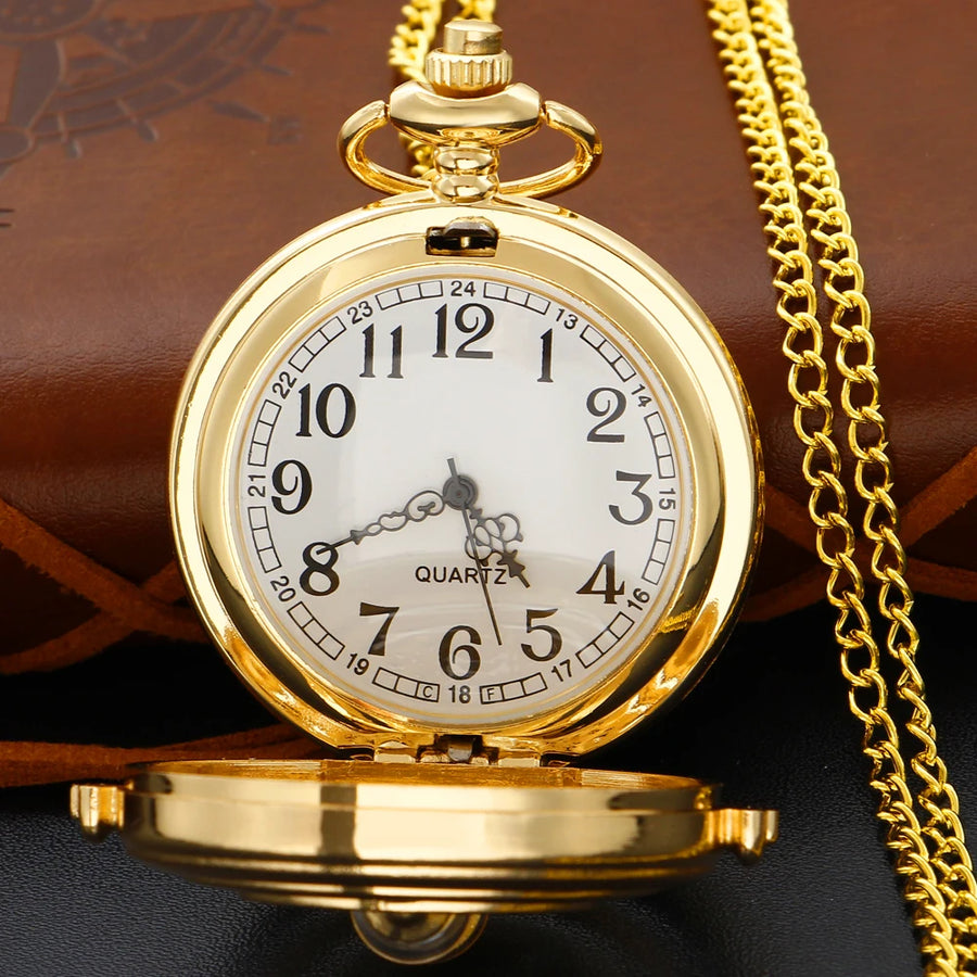 Luxury Golden Hollow Hourglass Quartz Pocket Watch