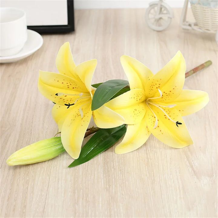 Artificial Lily Flowers - Two Flowers One Bud Branch