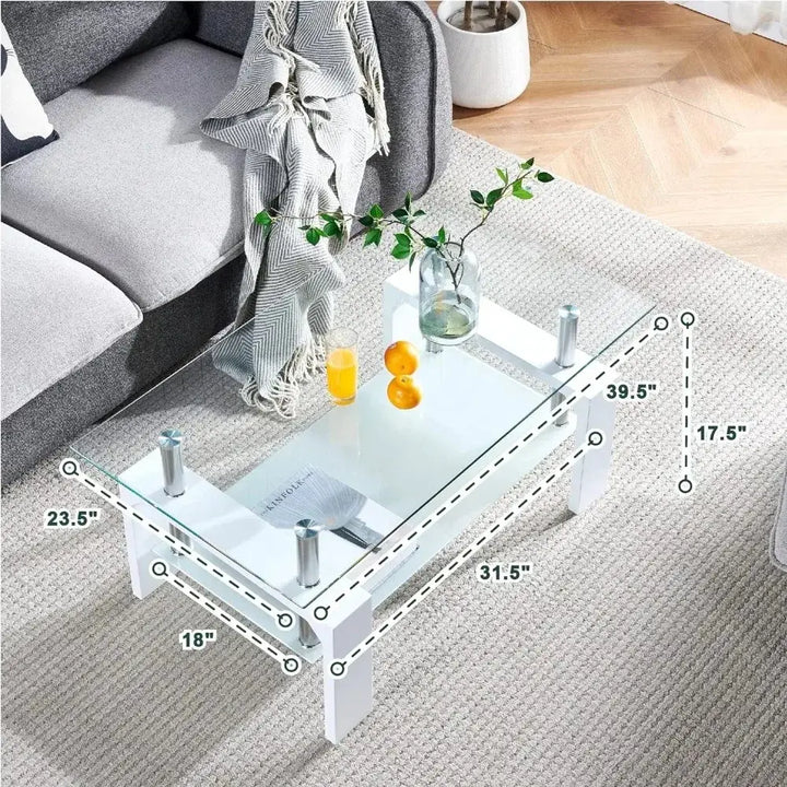 Glass Coffee Table with Wooden Legs