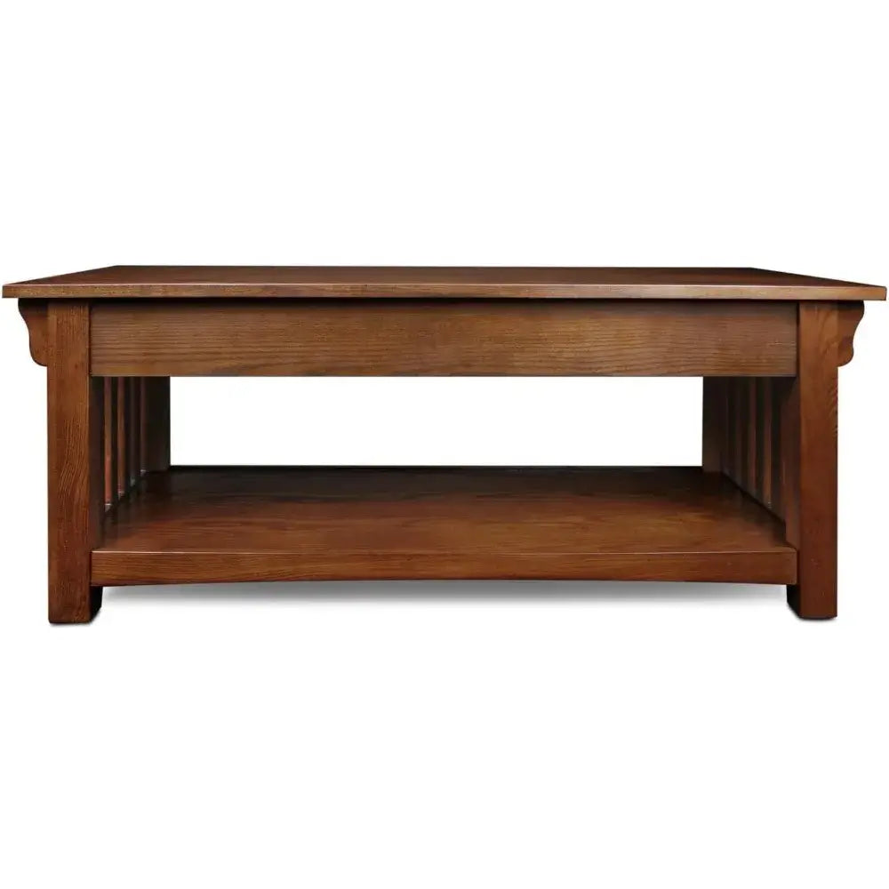 Living Room Coffee Table with Two Drawers and Shelf, Solid Wood, Medium Oak Finish