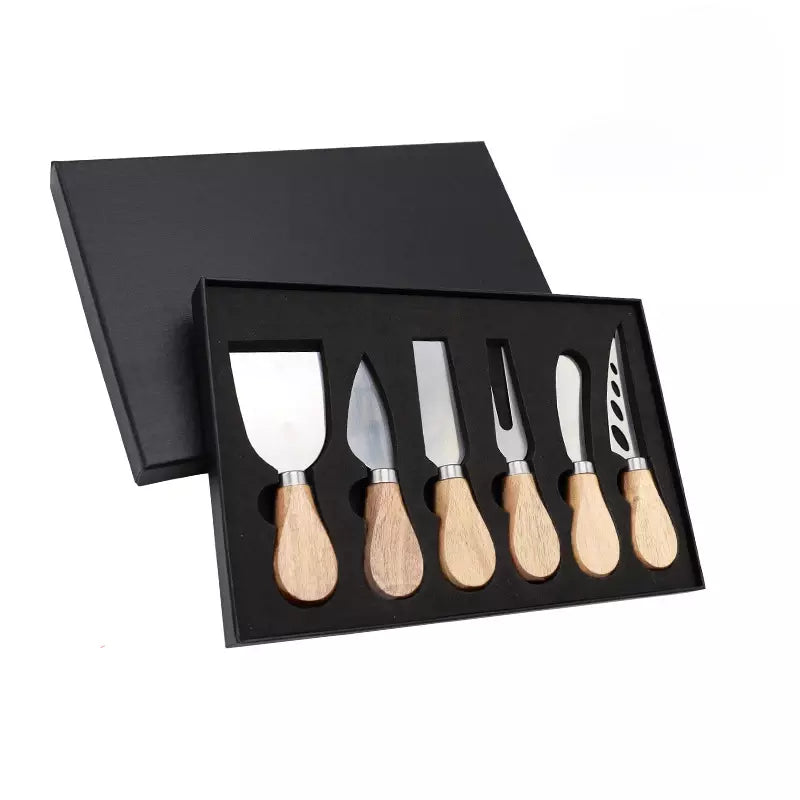 Oak Cheese Knife Set: 4pcs/6pcs of Cheese and Butter Knives