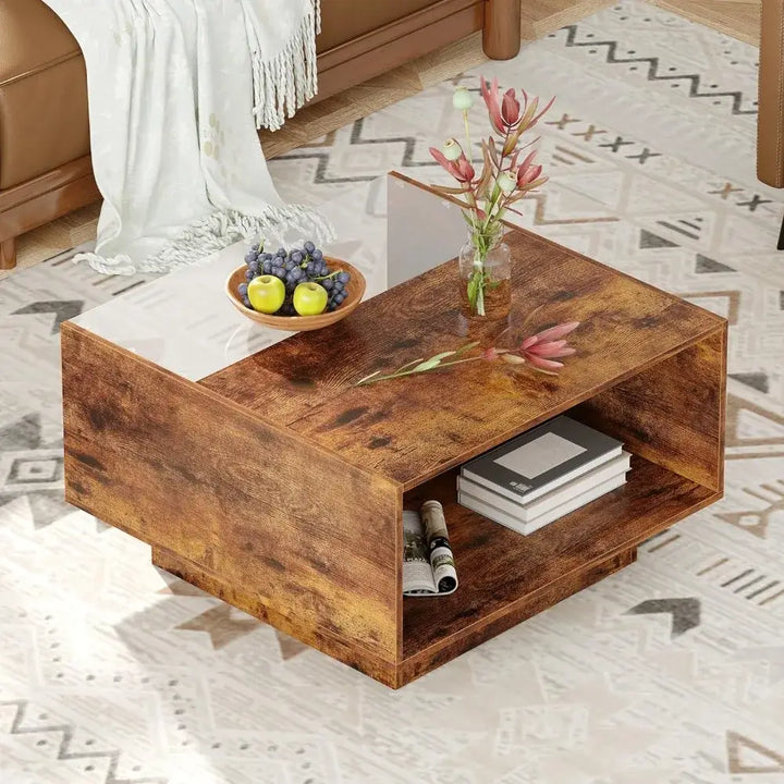 Modern Coffee Table with Storage Rack, Brown