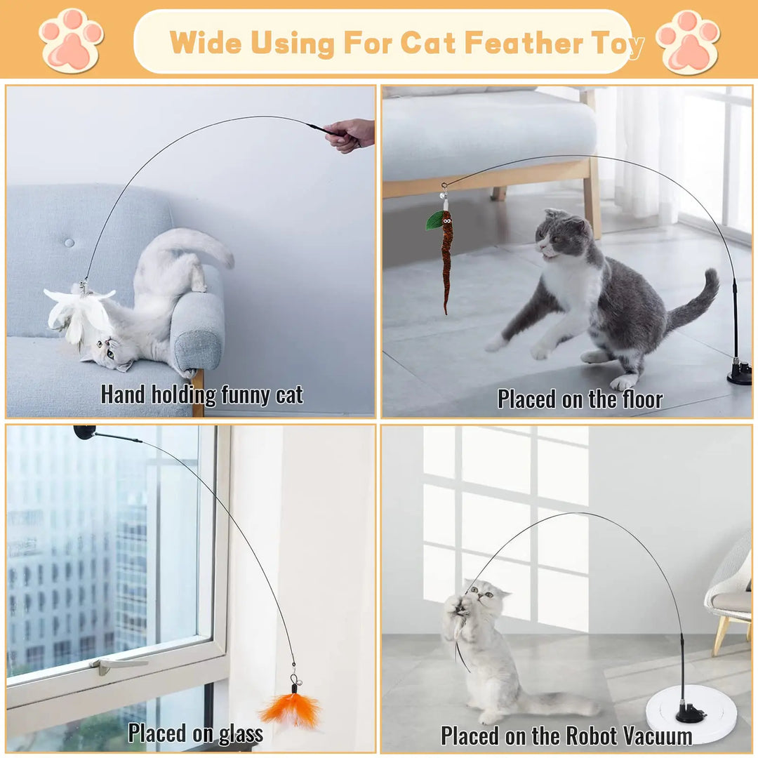 Interactive Cat Feather Wand Toy Set with Suction Cup