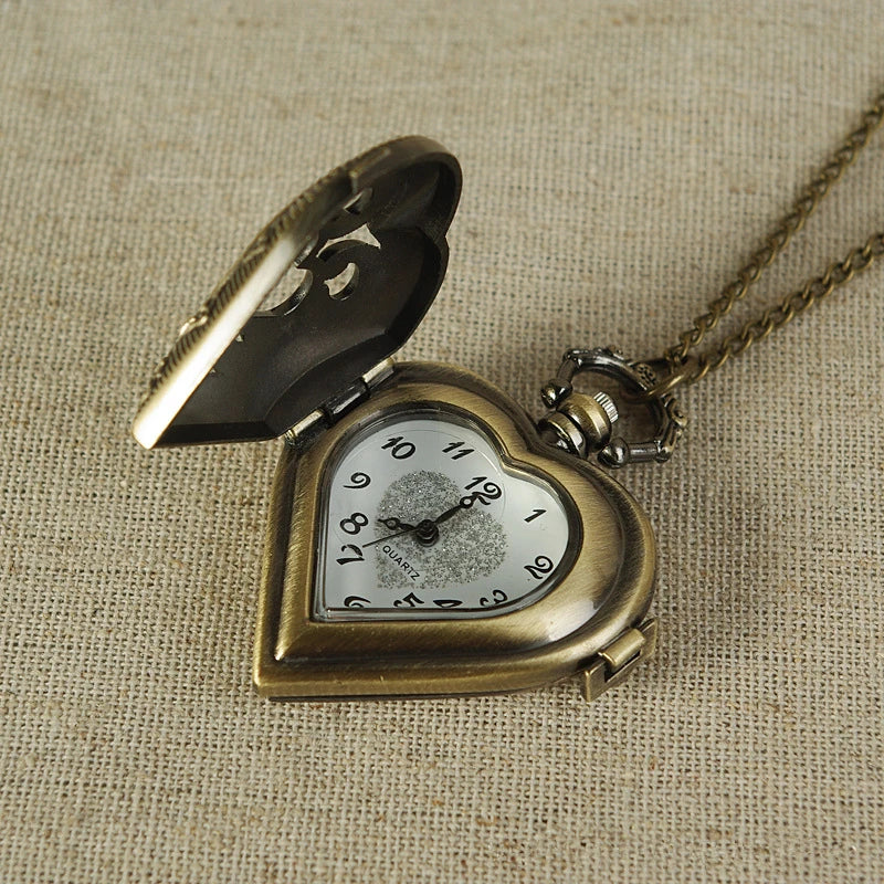 Vintage Bronze Heart-Shaped Pocket Watch, Perfect Gift for Men