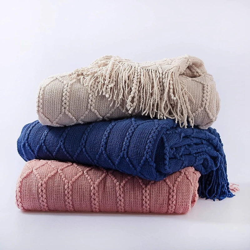 Inya Solid Waffle Knit Throw - Nordic Sofa Bed Blanket