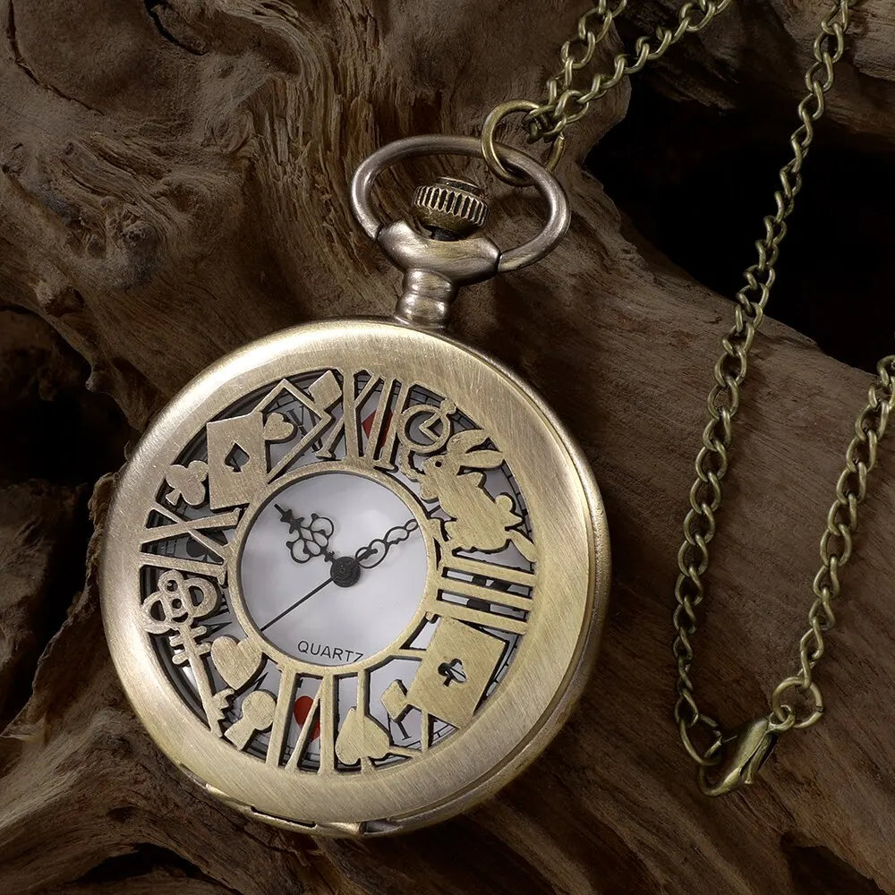 Bronze Pocket Watch: Retro Alice Theme Pendant Necklace Gift