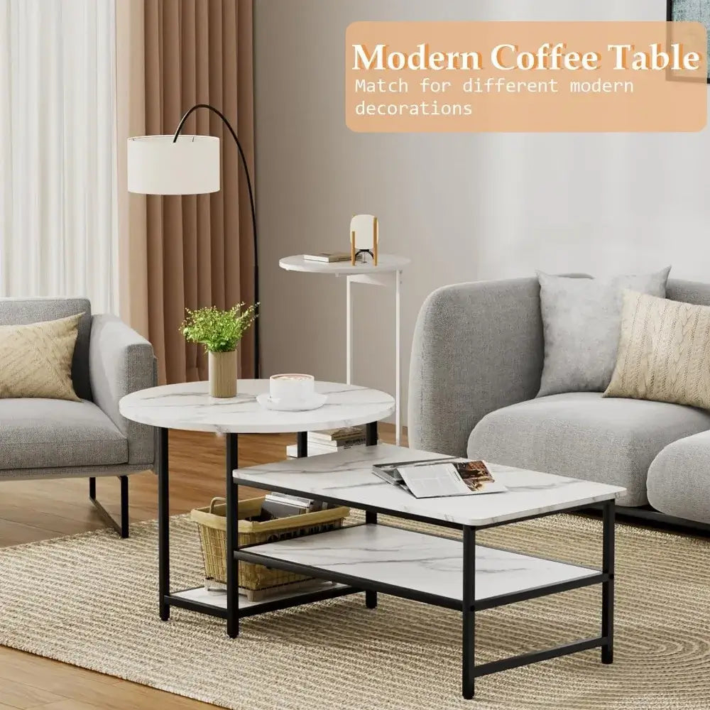 Detachable Coffee Tables, White Marble