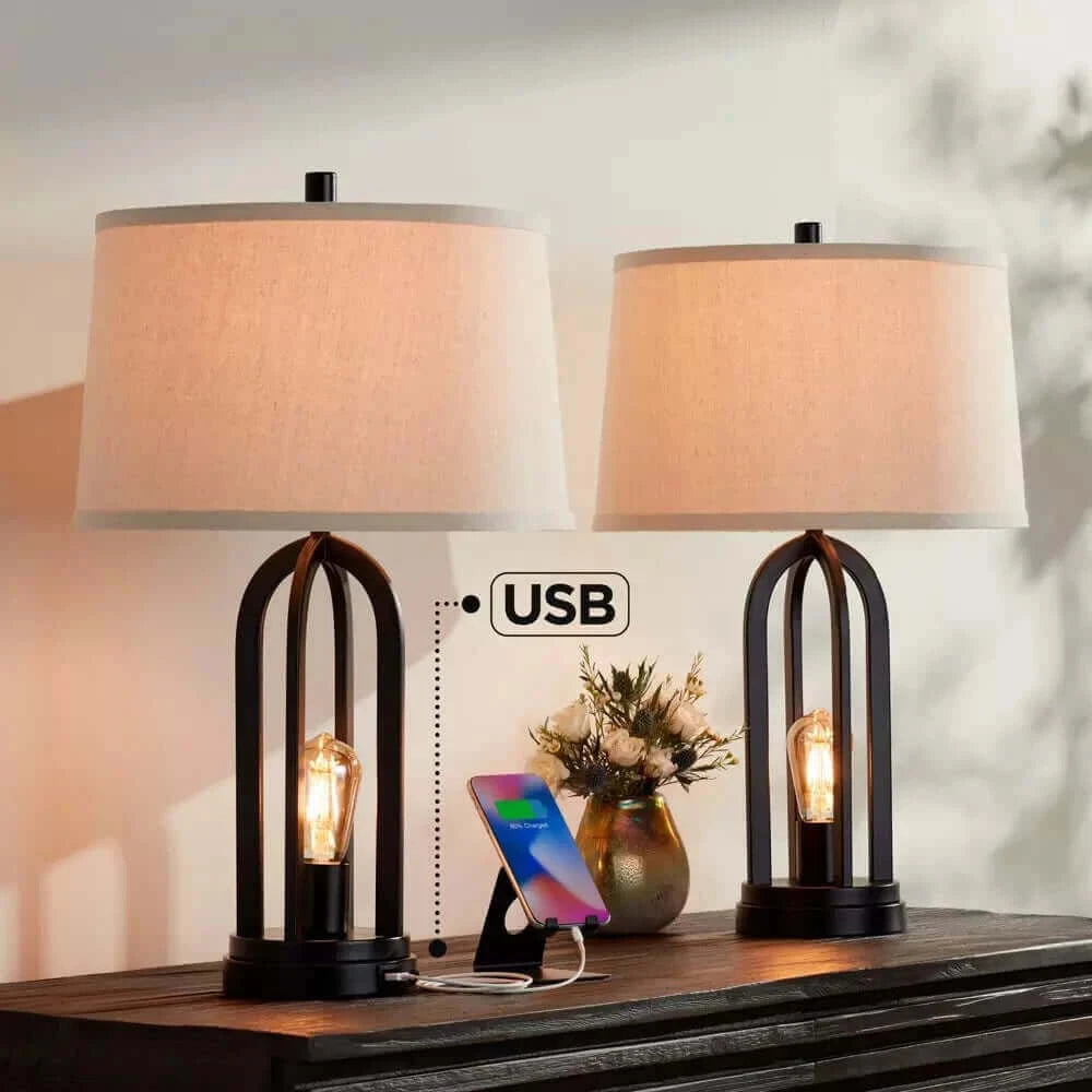 360 Lighting Set of 2 Marcel Industrial USB Table Lamps