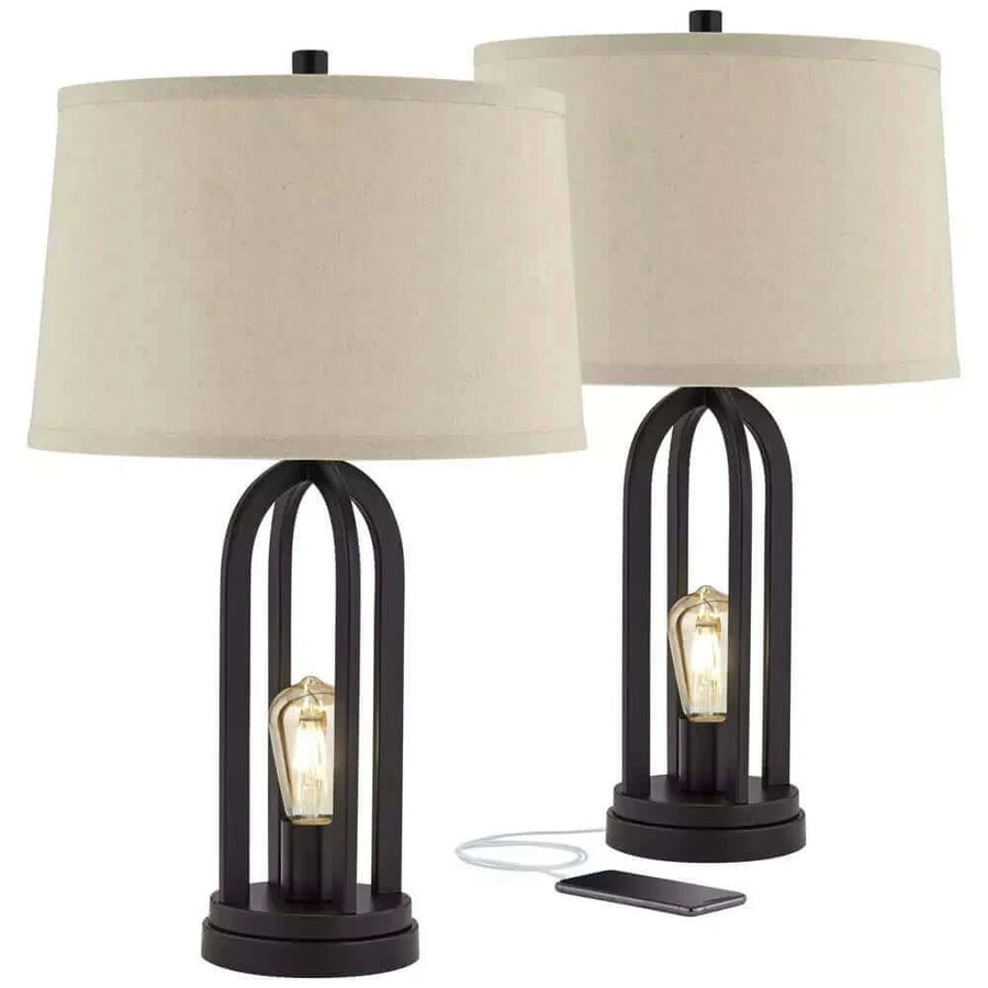 360 Lighting Set of 2 Marcel Industrial USB Table Lamps