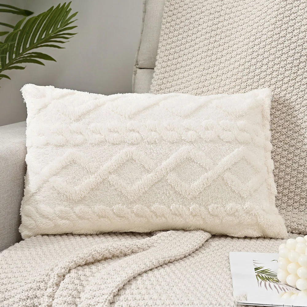 Soft Plush Pillowcase - Rhombus Geometry Embroidery Cover