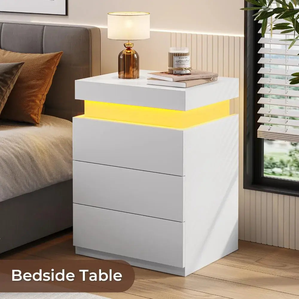 Set of 2 LED Nightstands w/ Charging Station and Sliding Top