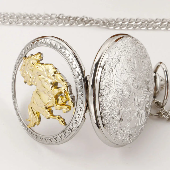 Gold Horse Pocket Watch - White Dial with Arabic Numerals