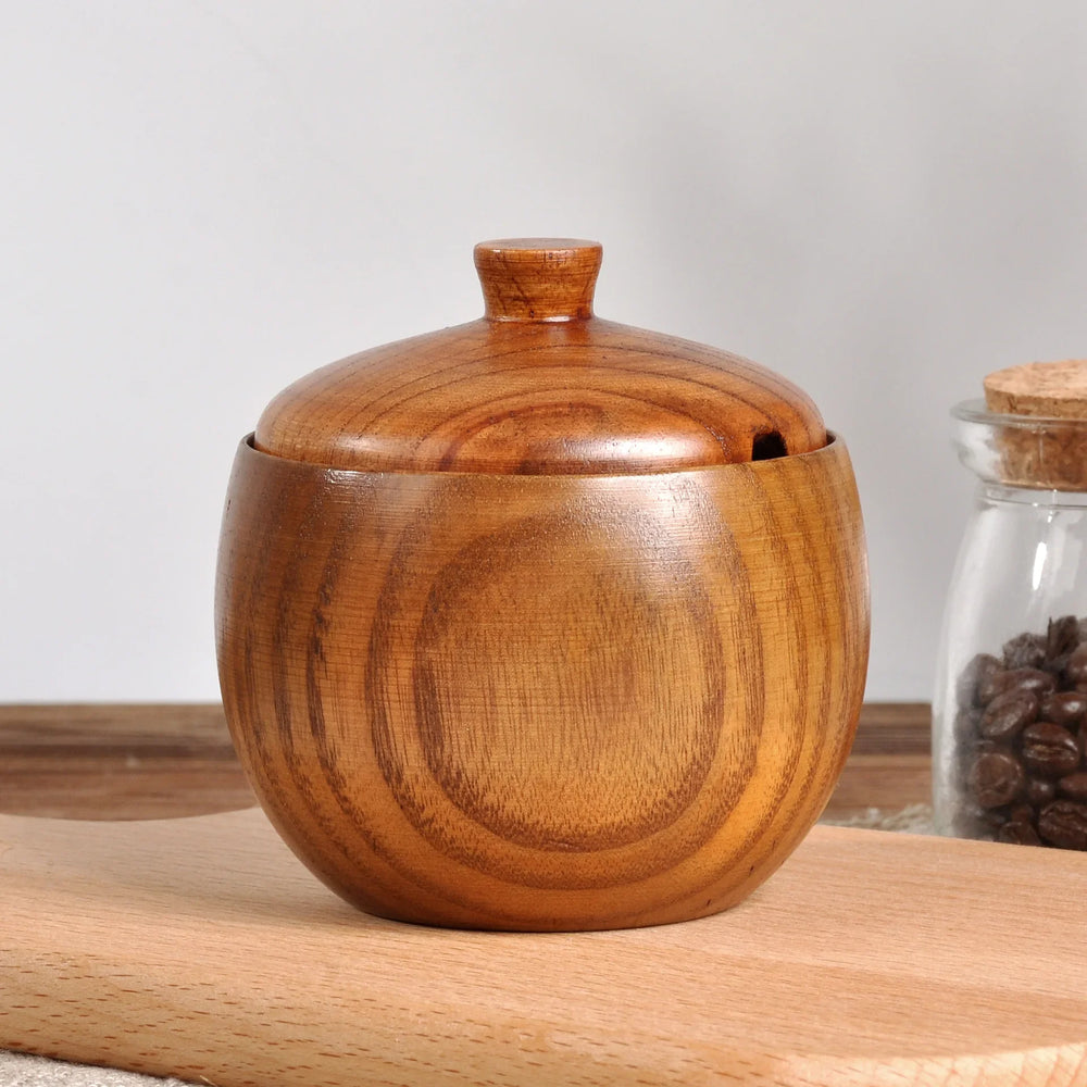 Retro Solid Wood Seasoning Pot: Creative Kitchen Tool with Lid