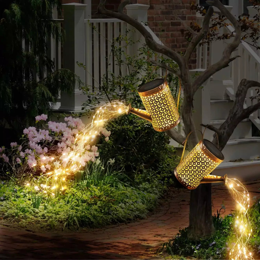 Solar Watering Can with Cascading Light, Decorative Solar Waterfall