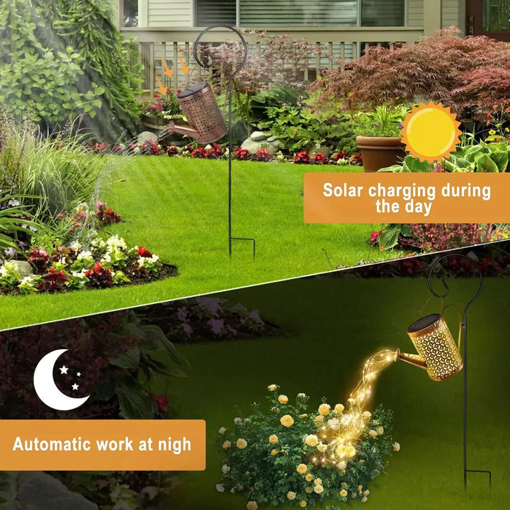 Solar Watering Can with Cascading Light, Decorative Solar Waterfall