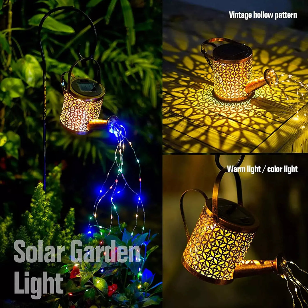 Solar Watering Can with Cascading Light, Decorative Solar Waterfall