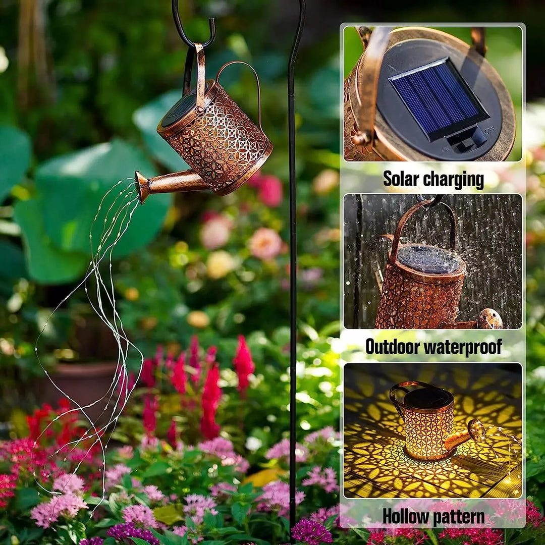 Solar Watering Can with Cascading Light, Decorative Solar Waterfall