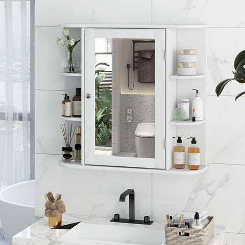 White 26 x 25 inch Bathroom Wall Mirror Medicine Cabinet with Shelves