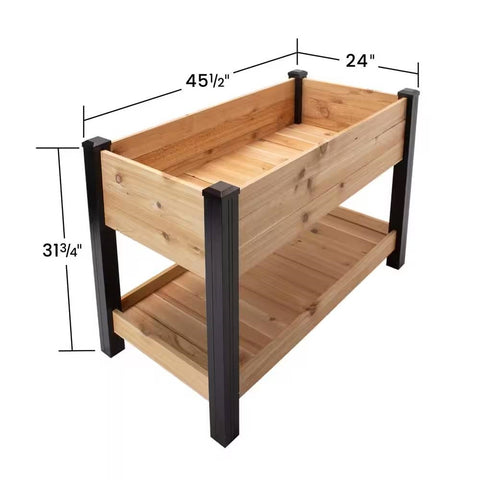 2-Ft x 4-Ft Cedar Wood Raised Garden Bed Planter Bed with Black Vinyl Legs