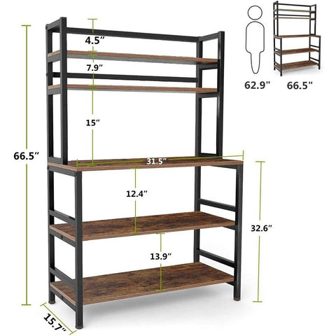 Industrial Modern Kitchen Bakers Rack Brown Woodgrain Sturdy Metal Frame