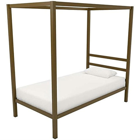 Twin size Modern Steel Canopy Bed Frame in Gold Metal Finish