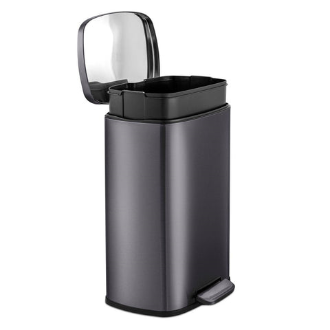 13 Gallon Black Stainless Steel Kitchen Trash Can with Step Open Lid