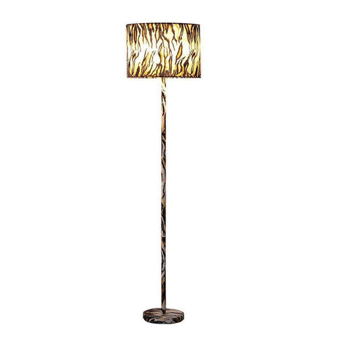 Animal Print Floor Lamp with Tiger Stripe Faux Suede Drum Shade