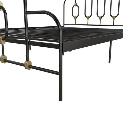 Twin size Farmhouse Adjustable Height Platform Bed in Black Gold Metal Finish