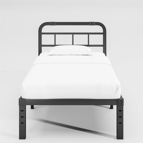 Twin Size Heavy Duty Black Metal Platform Bed Frame with Headboard