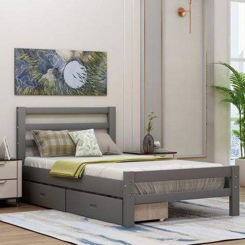 Twin size Gray Low Profile 2 Drawer Storage Platform Bed