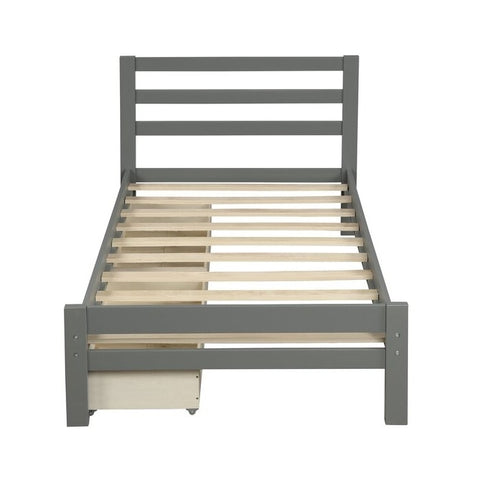 Twin size Gray Low Profile 2 Drawer Storage Platform Bed