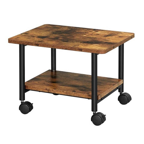 Industrial Black Metal Rustic Wood Printer Stand Cart with Bottom Paper Shelf