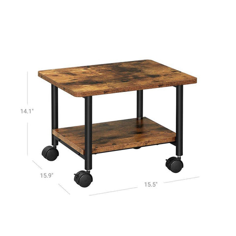 Industrial Black Metal Rustic Wood Printer Stand Cart with Bottom Paper Shelf