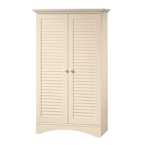 Antique White Finish Wardrobe Armoire Storage Cabinet with Louver Doors