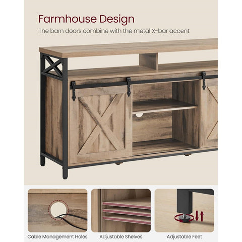 Modern Farmhouse TV Stand with Sliding Barn Doors for TV up to 65-inch