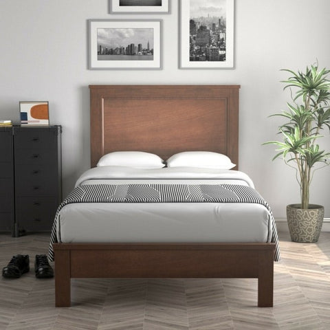 Twin Size Modern College Dorm Wooden Platform Bed in Walnut