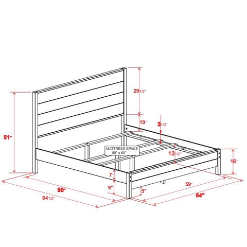 FarmHome Walnut Solid Pine Platform Bed in Queen Size