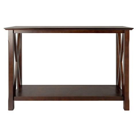 Cappuccino Brown Wood Console Sofa Table with Bottom Shelf