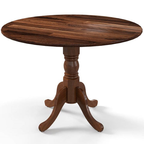 Round 40-inch Solid Wood Farmhouse Kitchen Dining Table in Medium Brown Finish