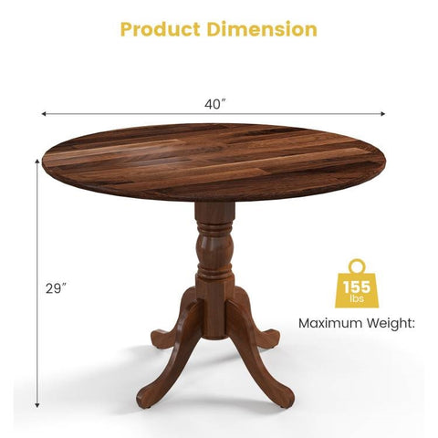 Round 40-inch Solid Wood Farmhouse Kitchen Dining Table in Medium Brown Finish