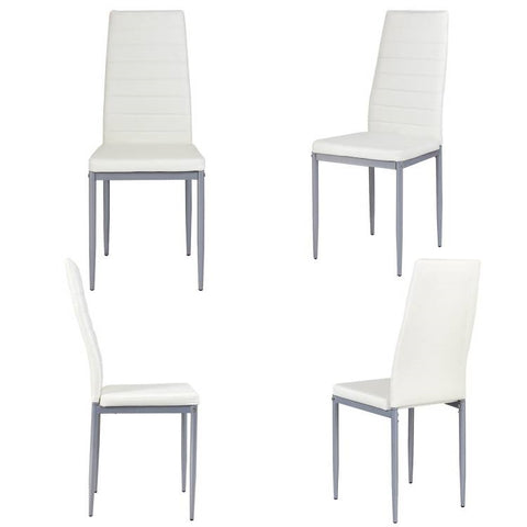 Set of 4 Modern High Back White PVC Leather Dining Chairs