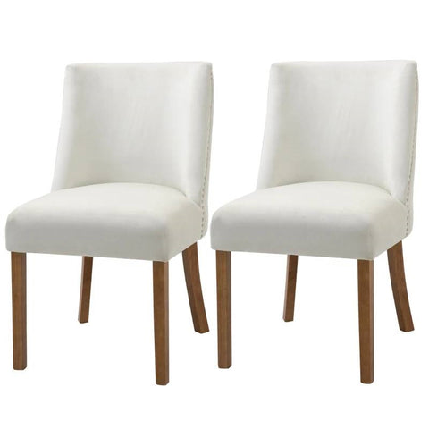 Set of 2 Modern Dining Chairs, Beige & White