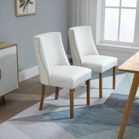 Set of 2 Modern Dining Chairs, Beige & White